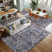 Moroccan Washable Scalloped Rug Black Ultra-Thin Soft Stain Resistant Carpet