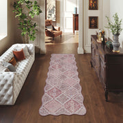 Pink Moroccan Scalloped Area Rug Soft Lightweight Washable Low Pile Carpet
