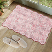 Pink Moroccan Scalloped Area Rug Soft Lightweight Washable Low Pile Carpet