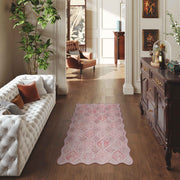 Pink Moroccan Scalloped Area Rug Soft Lightweight Washable Low Pile Carpet