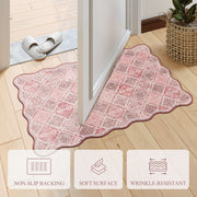 Pink Moroccan Scalloped Area Rug Soft Lightweight Washable Low Pile Carpet