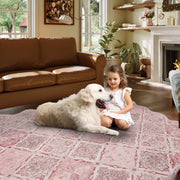 Pink Moroccan Scalloped Area Rug Soft Lightweight Washable Low Pile Carpet