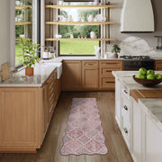 Pink Moroccan Scalloped Area Rug Soft Lightweight Washable Low Pile Carpet