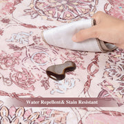 Pink Moroccan Scalloped Area Rug Soft Lightweight Washable Low Pile Carpet