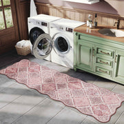 Pink Moroccan Scalloped Area Rug Soft Lightweight Washable Low Pile Carpet