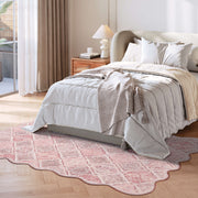 Pink Moroccan Scalloped Area Rug Soft Lightweight Washable Low Pile Carpet