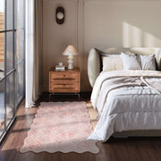 Pink Moroccan Scalloped Area Rug Soft Lightweight Washable Low Pile Carpet