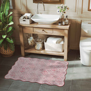 Pink Moroccan Scalloped Area Rug Soft Lightweight Washable Low Pile Carpet