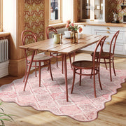 Pink Moroccan Scalloped Area Rug Soft Lightweight Washable Low Pile Carpet