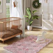 Pink Moroccan Scalloped Area Rug Soft Lightweight Washable Low Pile Carpet