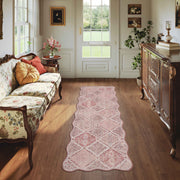 Pink Moroccan Scalloped Area Rug Soft Lightweight Washable Low Pile Carpet