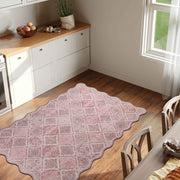 Pink Moroccan Scalloped Area Rug Soft Lightweight Washable Low Pile Carpet