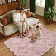 Pink Moroccan Scalloped Area Rug Soft Lightweight Washable Low Pile Carpet