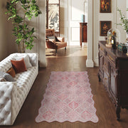 Pink Moroccan Scalloped Area Rug Soft Lightweight Washable Low Pile Carpet