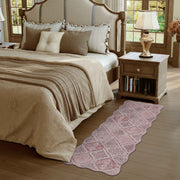 Pink Moroccan Scalloped Area Rug Soft Lightweight Washable Low Pile Carpet