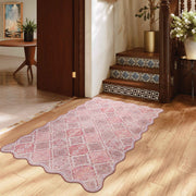 Pink Moroccan Scalloped Area Rug Soft Lightweight Washable Low Pile Carpet