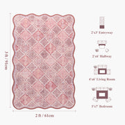 Pink Moroccan Scalloped Area Rug Soft Lightweight Washable Low Pile Carpet