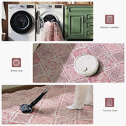 Pink Moroccan Scalloped Area Rug Soft Lightweight Washable Low Pile Carpet