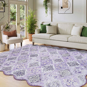 Purple Scalloped Rug Soft Moroccan Area Rug Non-Slip Washable Carpet