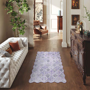Purple Scalloped Rug Soft Moroccan Area Rug Non-Slip Washable Carpet
