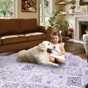 Purple Scalloped Rug Soft Moroccan Area Rug Non-Slip Washable Carpet