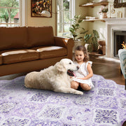 Purple Scalloped Rug Soft Moroccan Area Rug Non-Slip Washable Carpet