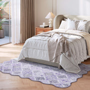 Purple Scalloped Rug Soft Moroccan Area Rug Non-Slip Washable Carpet