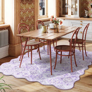 Purple Scalloped Rug Soft Moroccan Area Rug Non-Slip Washable Carpet