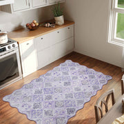 Purple Scalloped Rug Soft Moroccan Area Rug Non-Slip Washable Carpet