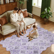 Purple Scalloped Rug Soft Moroccan Area Rug Non-Slip Washable Carpet