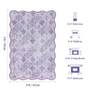 Purple Scalloped Rug Soft Moroccan Area Rug Non-Slip Washable Carpet
