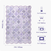 Purple Scalloped Rug Soft Moroccan Area Rug Non-Slip Washable Carpet
