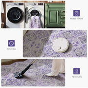 Purple Scalloped Rug Soft Moroccan Area Rug Non-Slip Washable Carpet