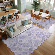 Purple Scalloped Rug Soft Moroccan Area Rug Non-Slip Washable Carpet