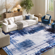 Soft Modern Area Rug Washable Low Pile Blue Pattern Non-Slip Carpet