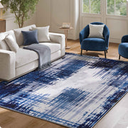 Soft Modern Area Rug Washable Low Pile Blue Pattern Non-Slip Carpet