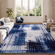 Soft Modern Area Rug Washable Low Pile Blue Pattern Non-Slip Carpet