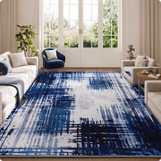 Soft Modern Area Rug Washable Low Pile Blue Pattern Non-Slip Carpet