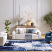 Soft Modern Area Rug Washable Low Pile Blue Pattern Non-Slip Carpet