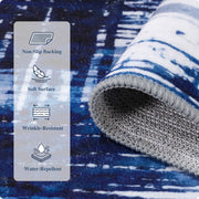 Soft Modern Area Rug Washable Low Pile Blue Pattern Non-Slip Carpet