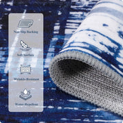 Soft Modern Area Rug Washable Low Pile Blue Pattern Non-Slip Carpet