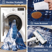 Soft Modern Area Rug Washable Low Pile Blue Pattern Non-Slip Carpet