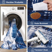 Soft Modern Area Rug Washable Low Pile Blue Pattern Non-Slip Carpet