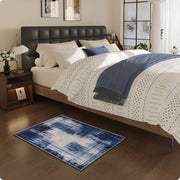 Soft Modern Area Rug Washable Low Pile Blue Pattern Non-Slip Carpet
