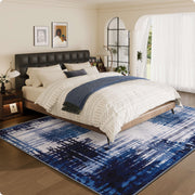 Soft Modern Area Rug Washable Low Pile Blue Pattern Non-Slip Carpet
