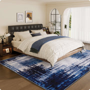 Soft Modern Area Rug Washable Low Pile Blue Pattern Non-Slip Carpet