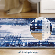 Soft Modern Area Rug Washable Low Pile Blue Pattern Non-Slip Carpet