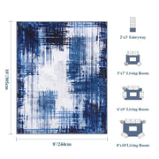 Soft Modern Area Rug Washable Low Pile Blue Pattern Non-Slip Carpet