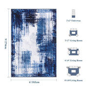 Soft Modern Area Rug Washable Low Pile Blue Pattern Non-Slip Carpet