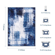 Soft Modern Area Rug Washable Low Pile Blue Pattern Non-Slip Carpet